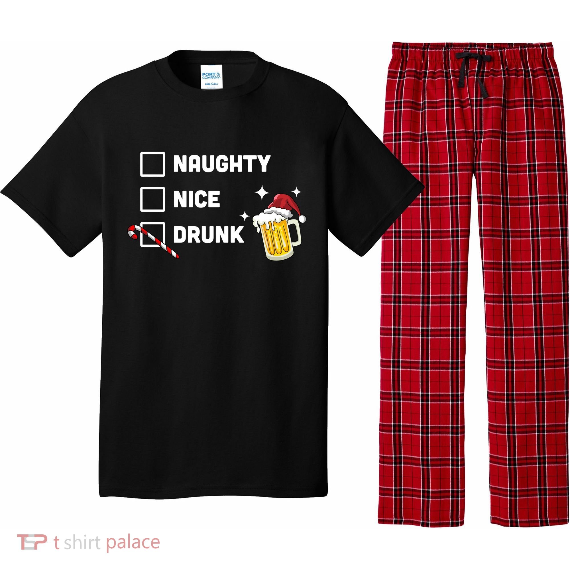 Nice Naughty Drunk Check Christmas Beer Funny Ing Xmas Gift Pajama Set