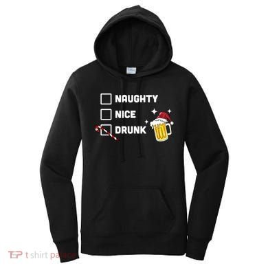 Nice Naughty Drunk Check Christmas Beer Funny Ing Xmas Gift Women's Hoodie