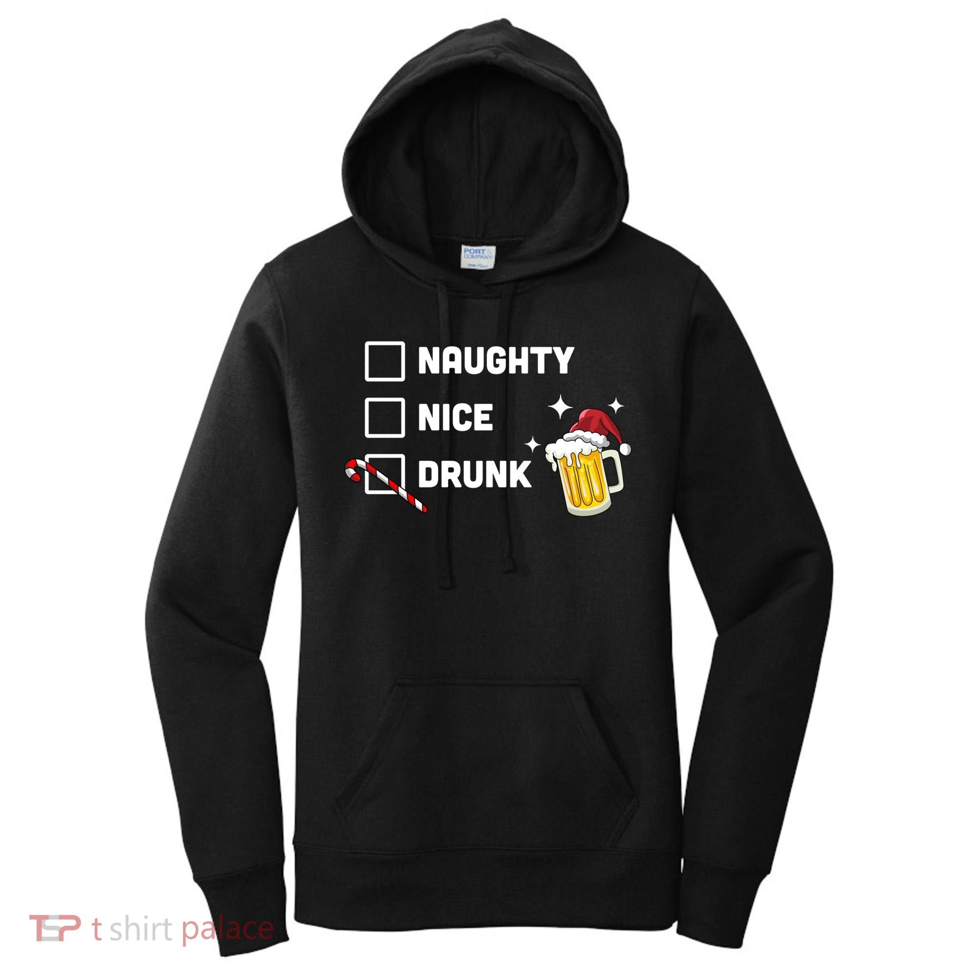 Nice Naughty Drunk Check Christmas Beer Funny Ing Xmas Gift Women's Hoodie
