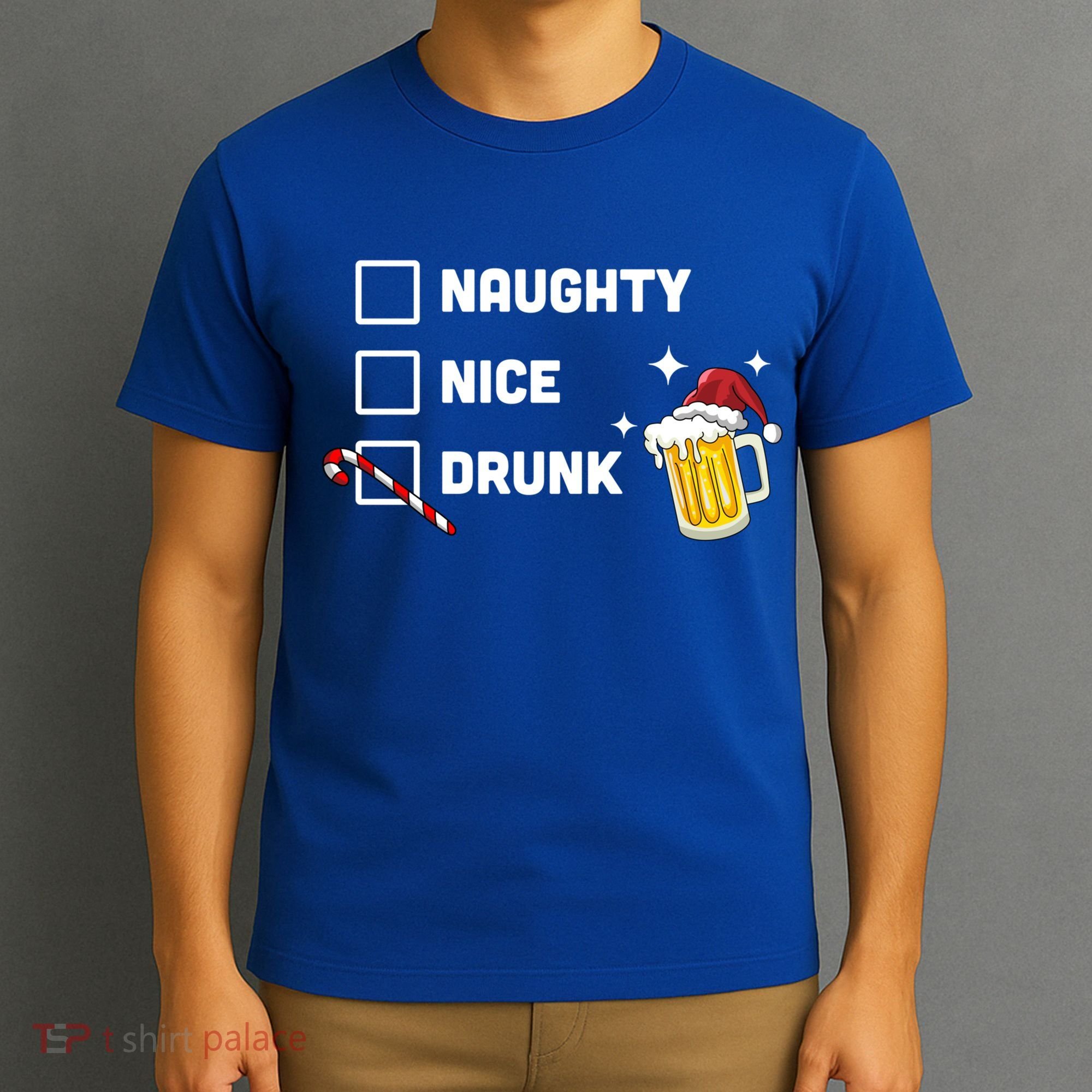 Nice Naughty Drunk Check Christmas Beer Funny Ing Xmas Gift T-Shirt