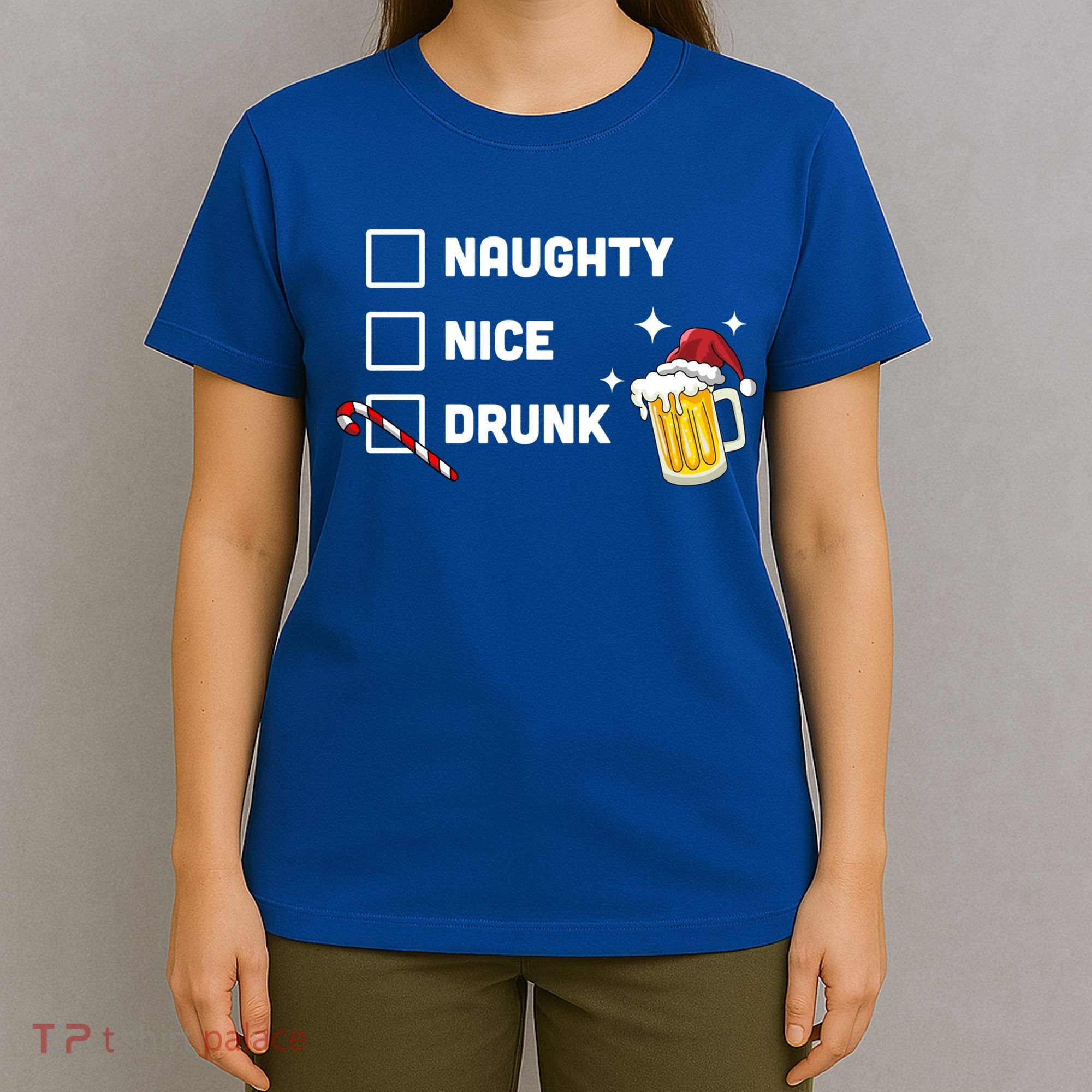 Nice Naughty Drunk Check Christmas Beer Funny Ing Xmas Gift T-Shirt