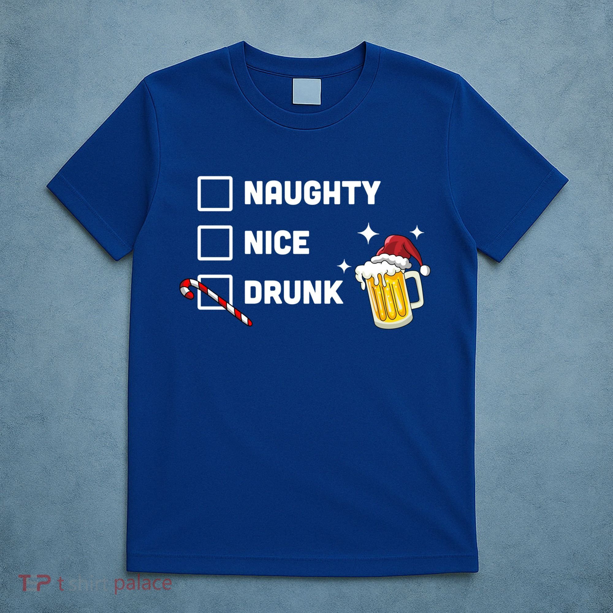 Nice Naughty Drunk Check Christmas Beer Funny Ing Xmas Gift T-Shirt