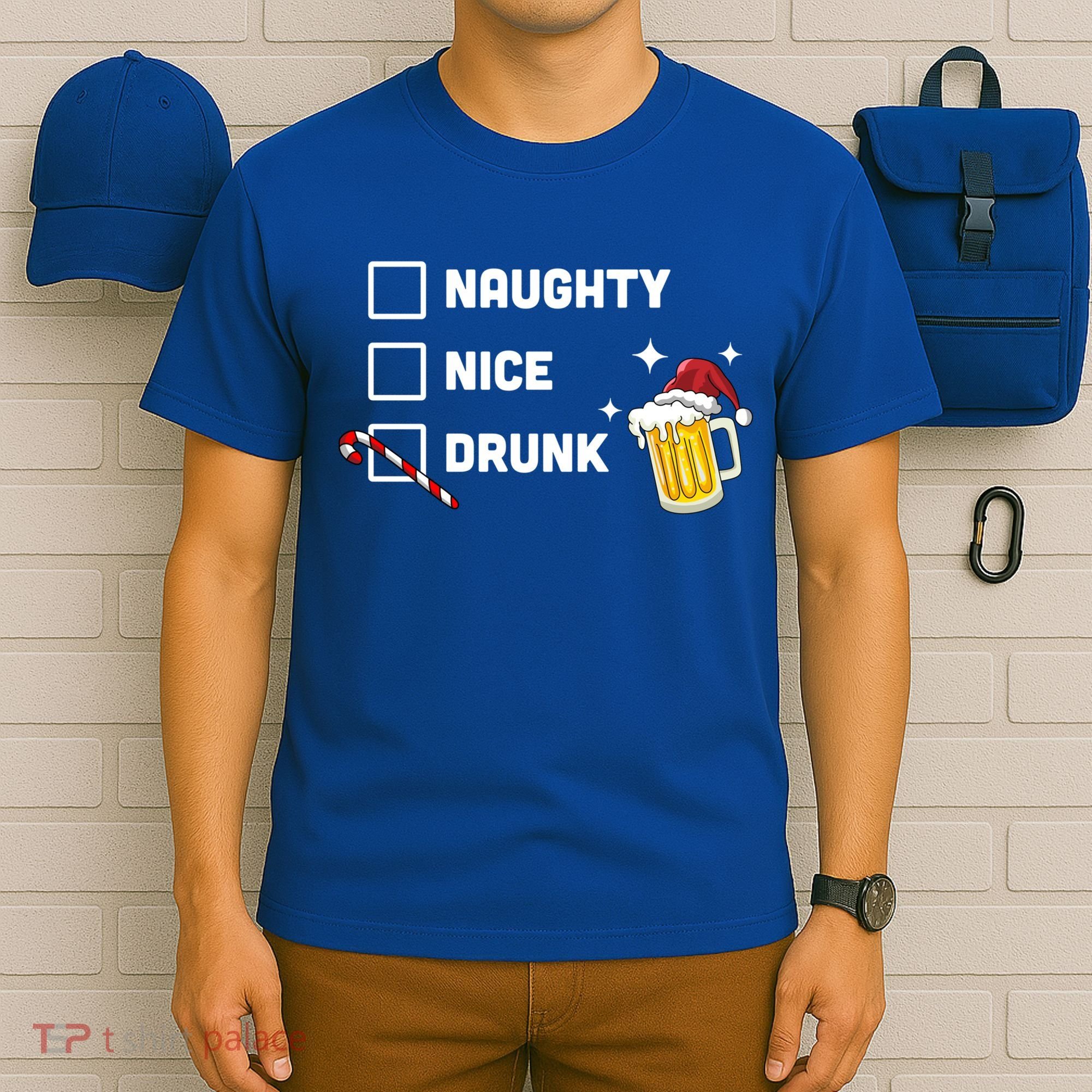 Nice Naughty Drunk Check Christmas Beer Funny Ing Xmas Gift T-Shirt