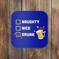 Nice Naughty Drunk Check Christmas Beer Funny Ing Xmas Gift Coaster thumb 0