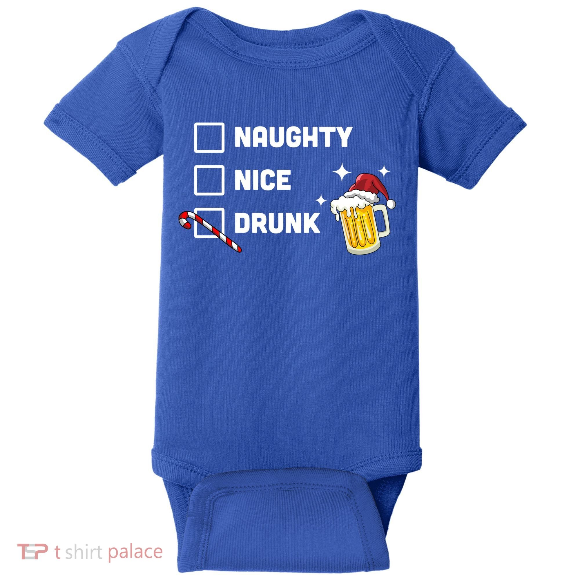 Nice Naughty Drunk Check Christmas Beer Funny Ing Xmas Gift Baby Bodysuit