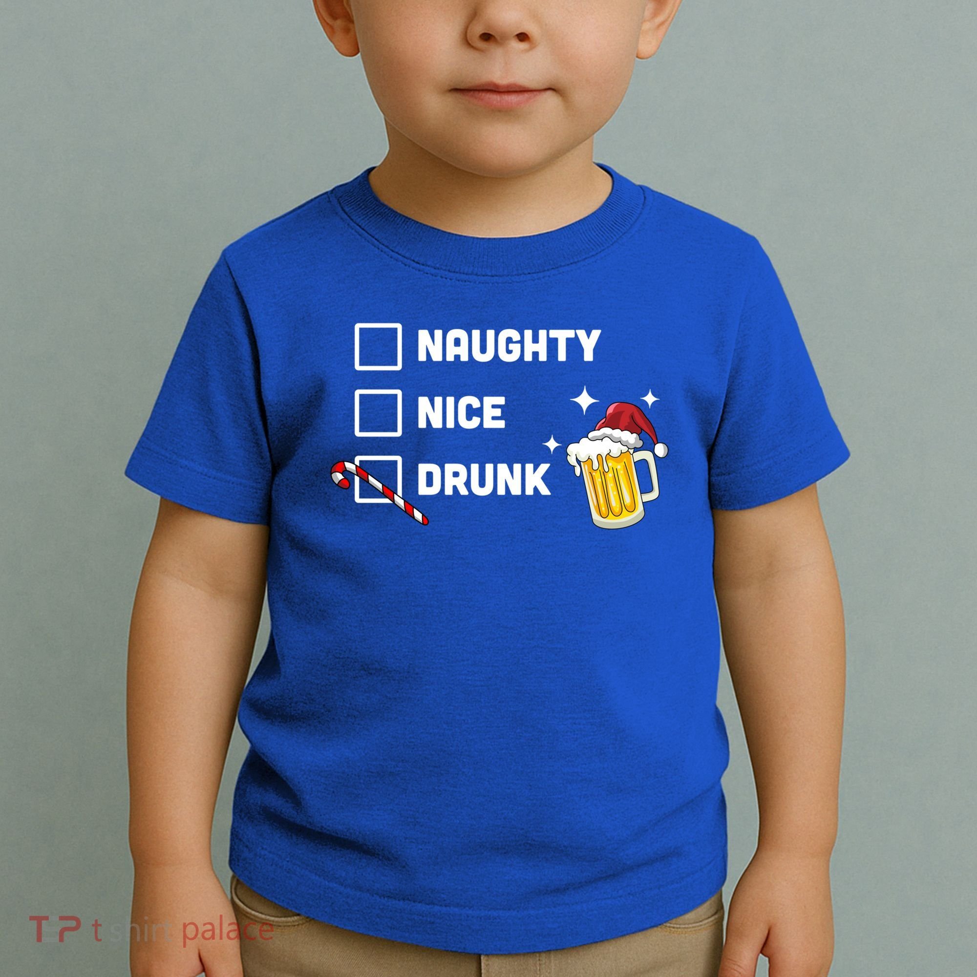 Nice Naughty Drunk Check Christmas Beer Funny Ing Xmas Gift Toddler T-Shirt