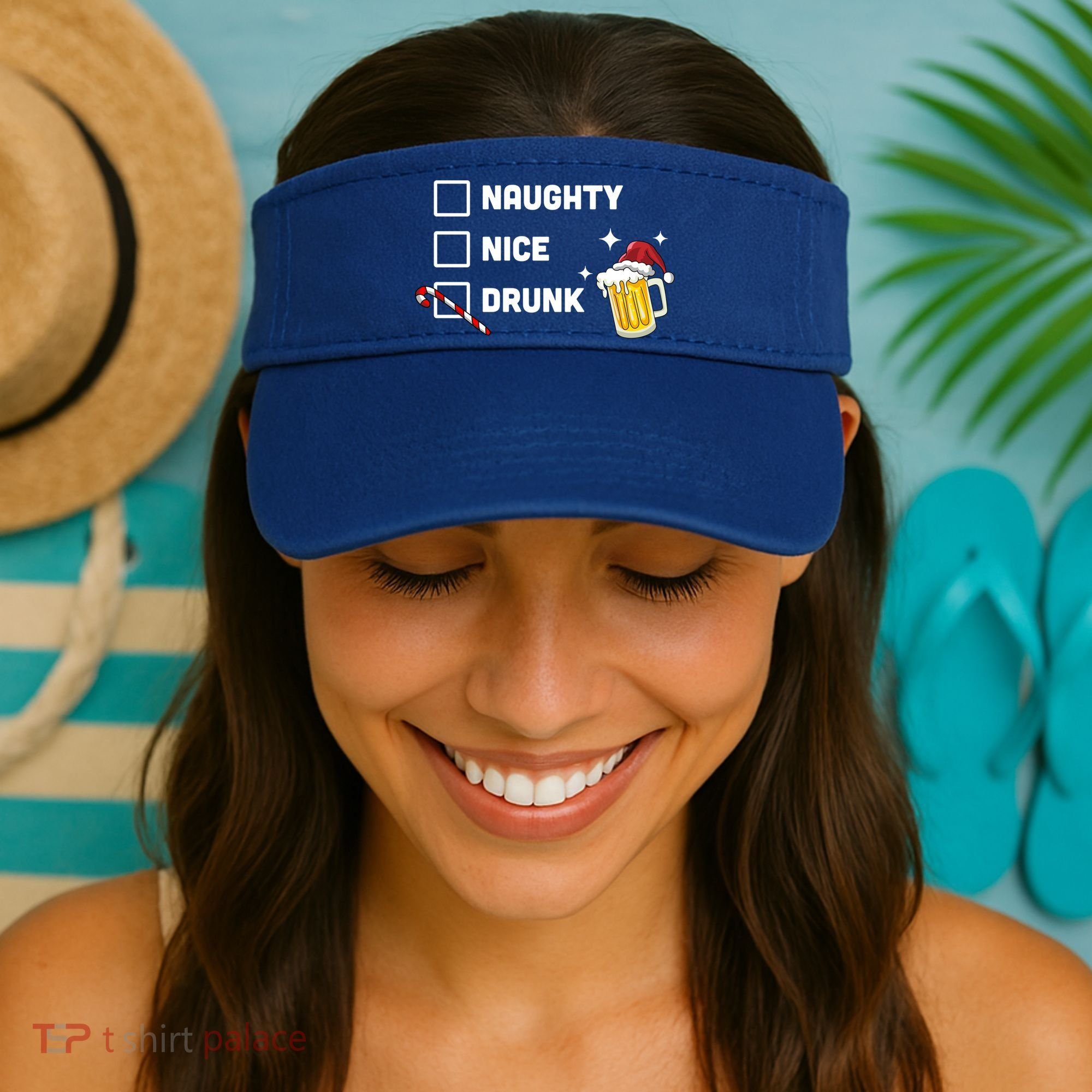 Nice Naughty Drunk Check Christmas Beer Funny Ing Xmas Gift Visor