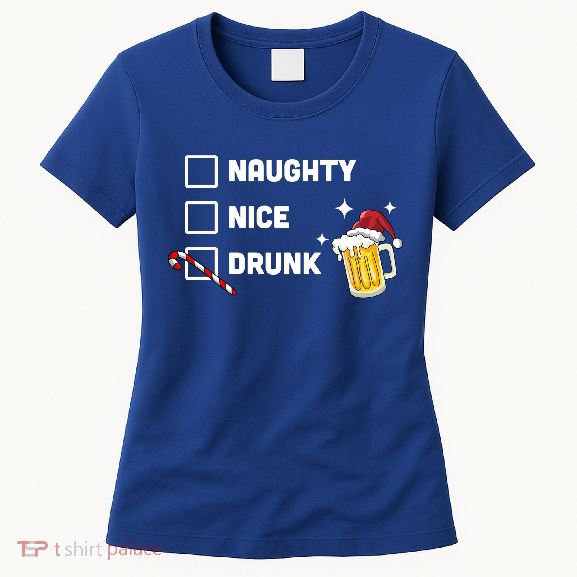 Nice Naughty Drunk Check Christmas Beer Funny Ing Xmas Gift Women's T-Shirt