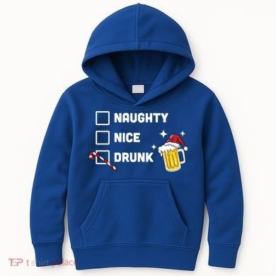 Nice Naughty Drunk Check Christmas Beer Funny Ing Xmas Gift Kids Hoodie
