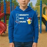 Nice Naughty Drunk Check Christmas Beer Funny Ing Xmas Gift Kids Hoodie thumb 2