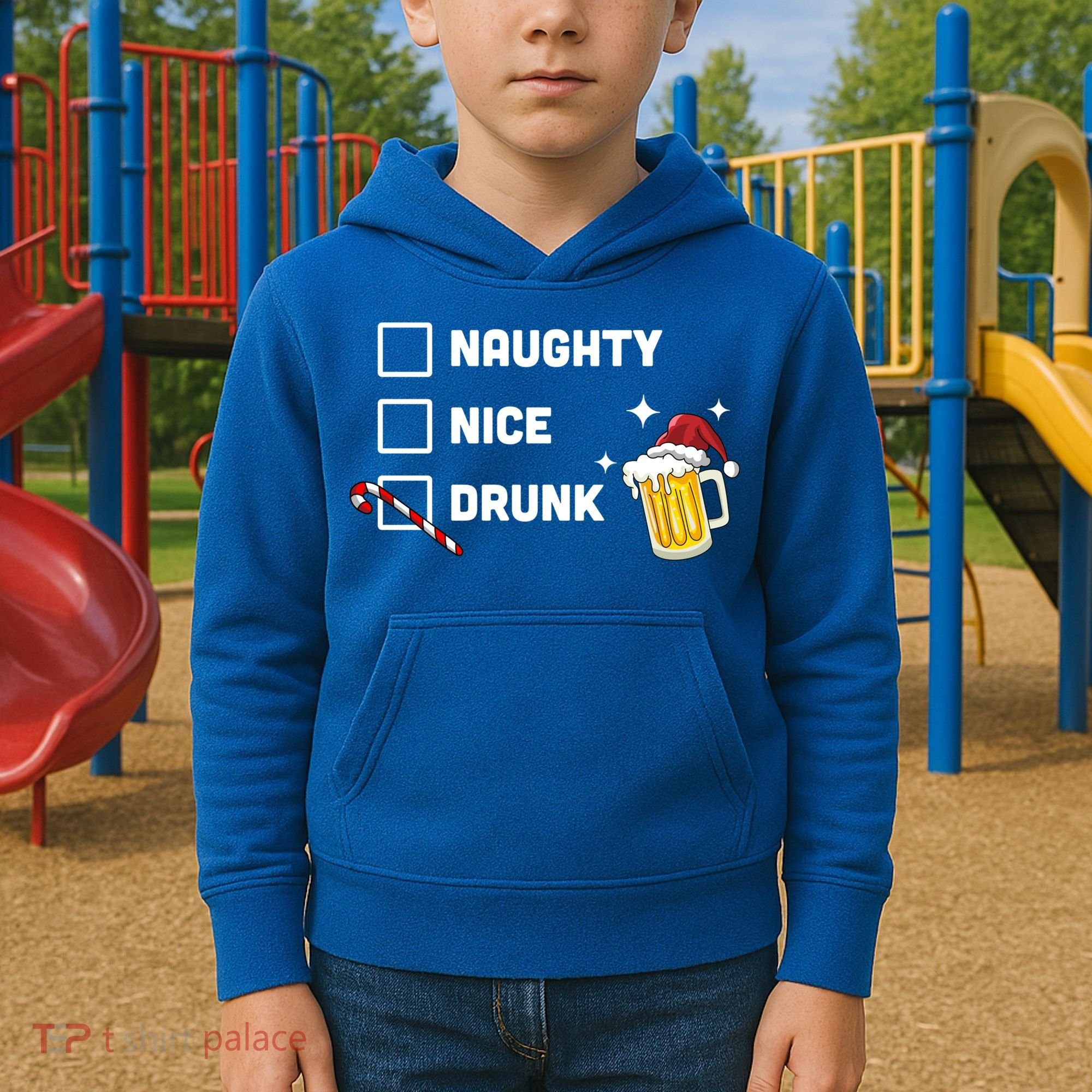 Nice Naughty Drunk Check Christmas Beer Funny Ing Xmas Gift Kids Hoodie