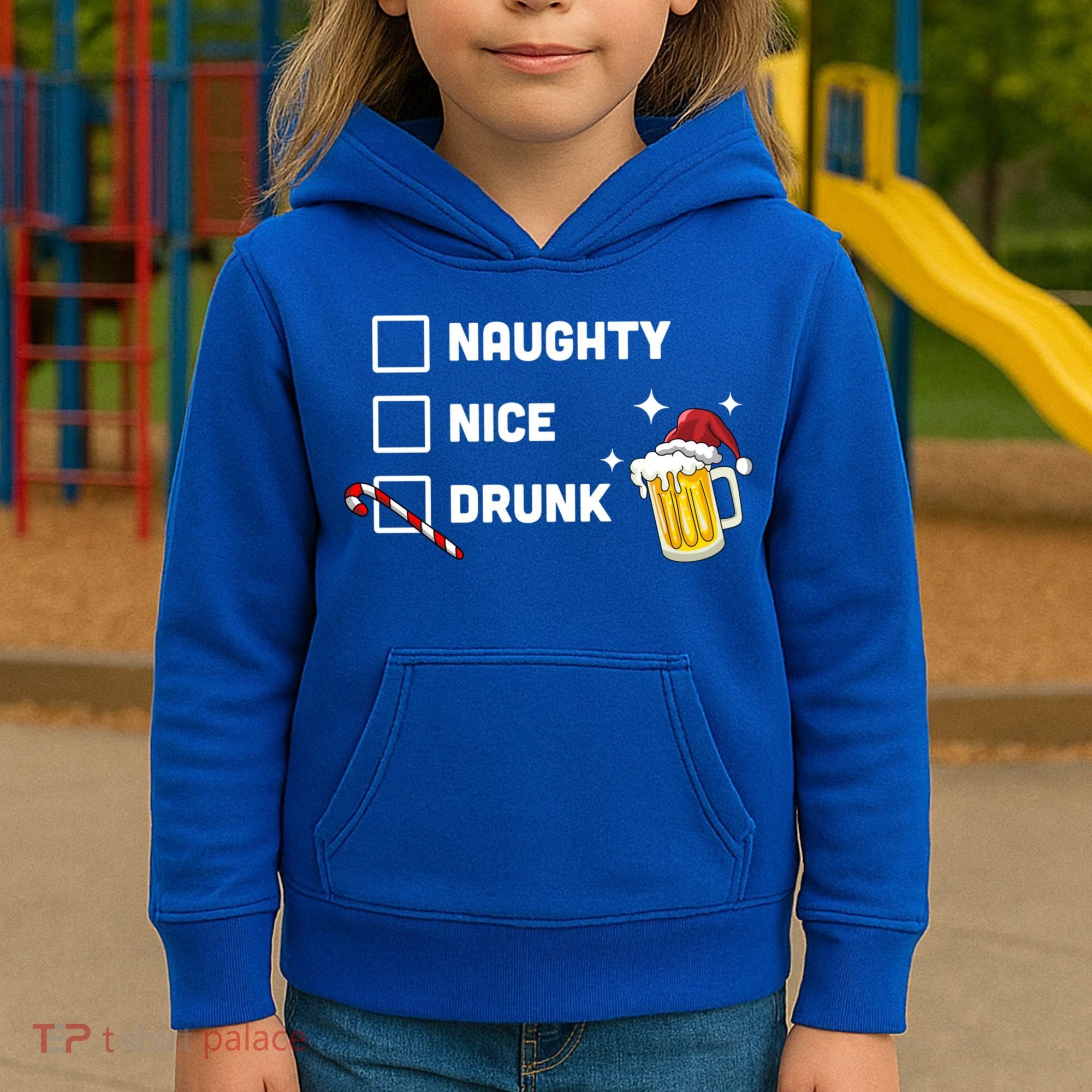 Nice Naughty Drunk Check Christmas Beer Funny Ing Xmas Gift Kids Hoodie