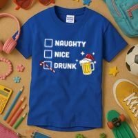 Nice Naughty Drunk Check Christmas Beer Funny Ing Xmas Gift Kids T-Shirt thumb 3
