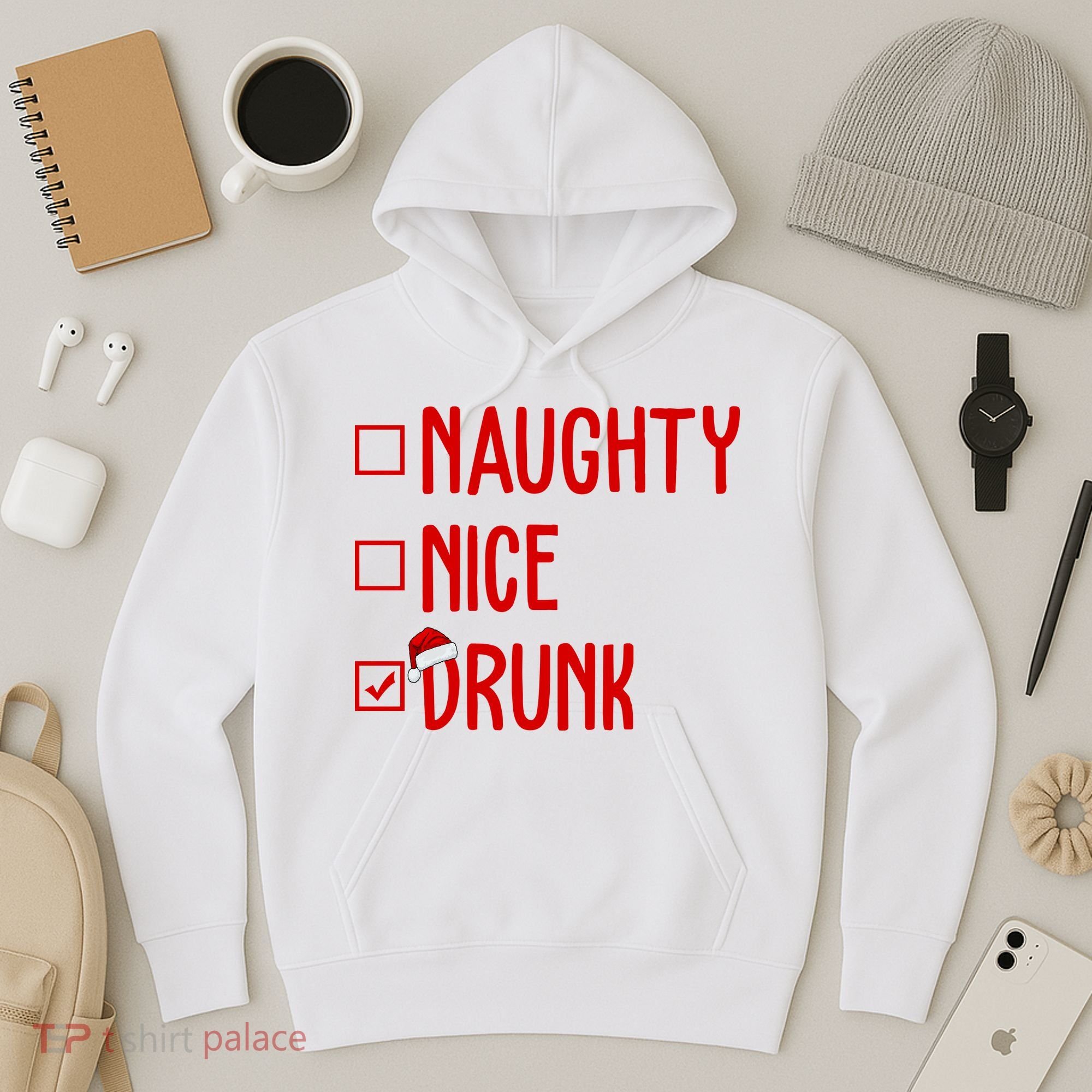 Naughty Nice Drunk Funny Christmas Checklist Hoodie