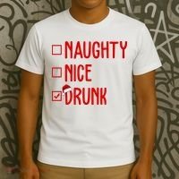 Naughty Nice Drunk Funny Christmas Checklist T-Shirt thumb 3