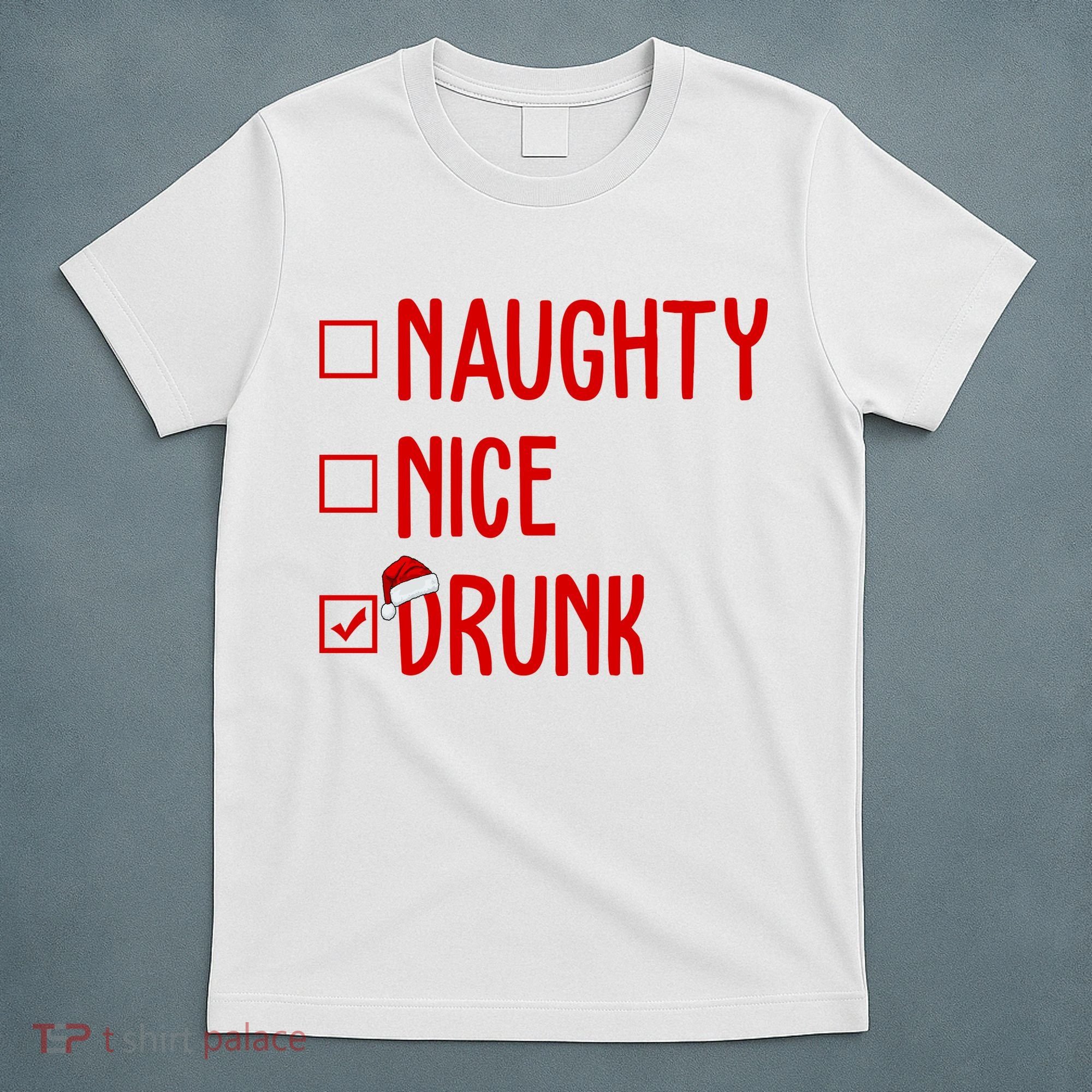 Naughty Nice Drunk Funny Christmas Checklist T-Shirt