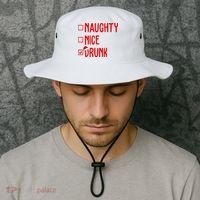 Naughty Nice Drunk Funny Christmas Checklist Bucket Hat thumb 2