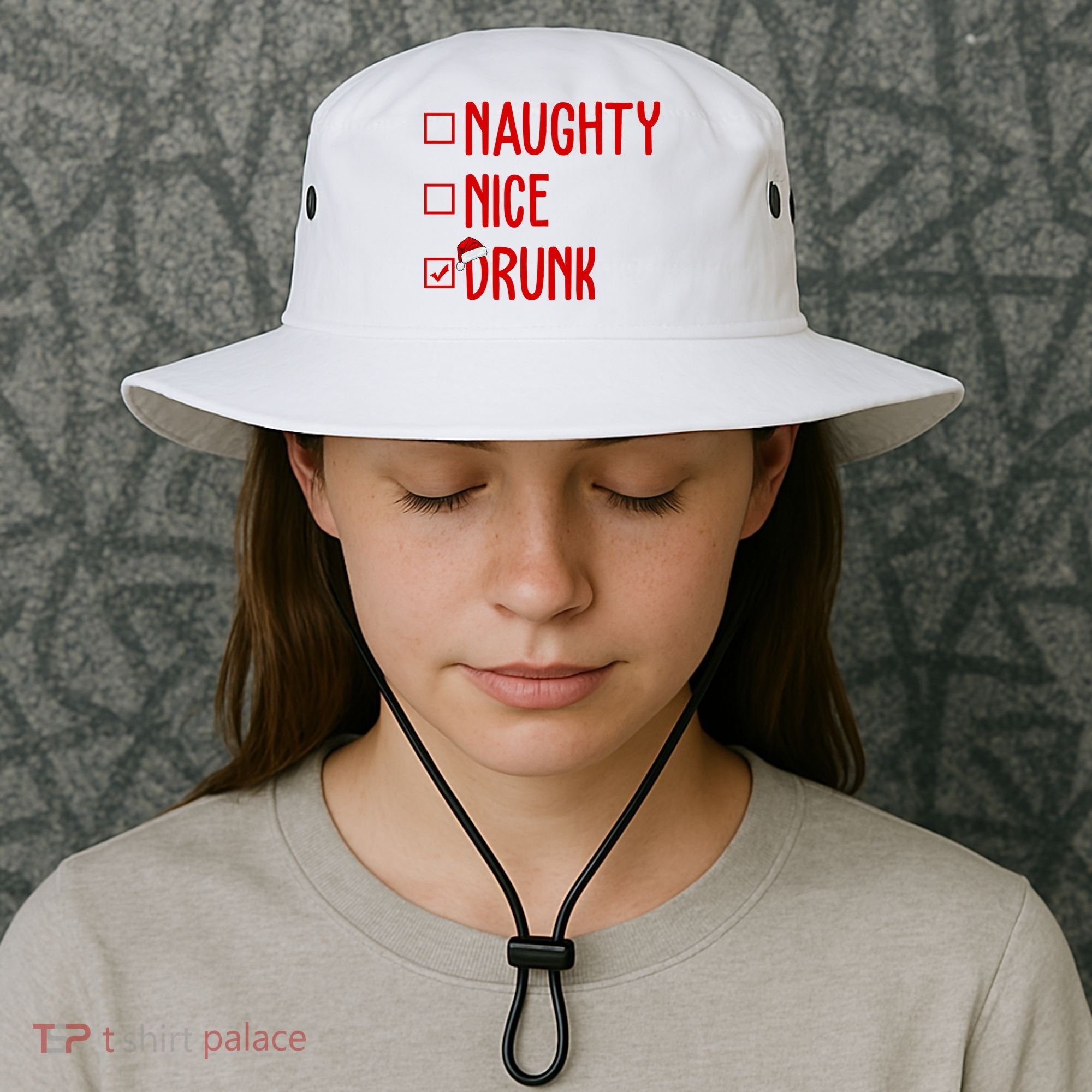 Naughty Nice Drunk Funny Christmas Checklist Bucket Hat