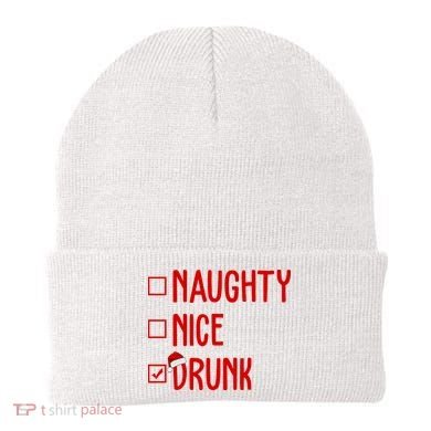 Naughty Nice Drunk Funny Christmas Checklist Beanie