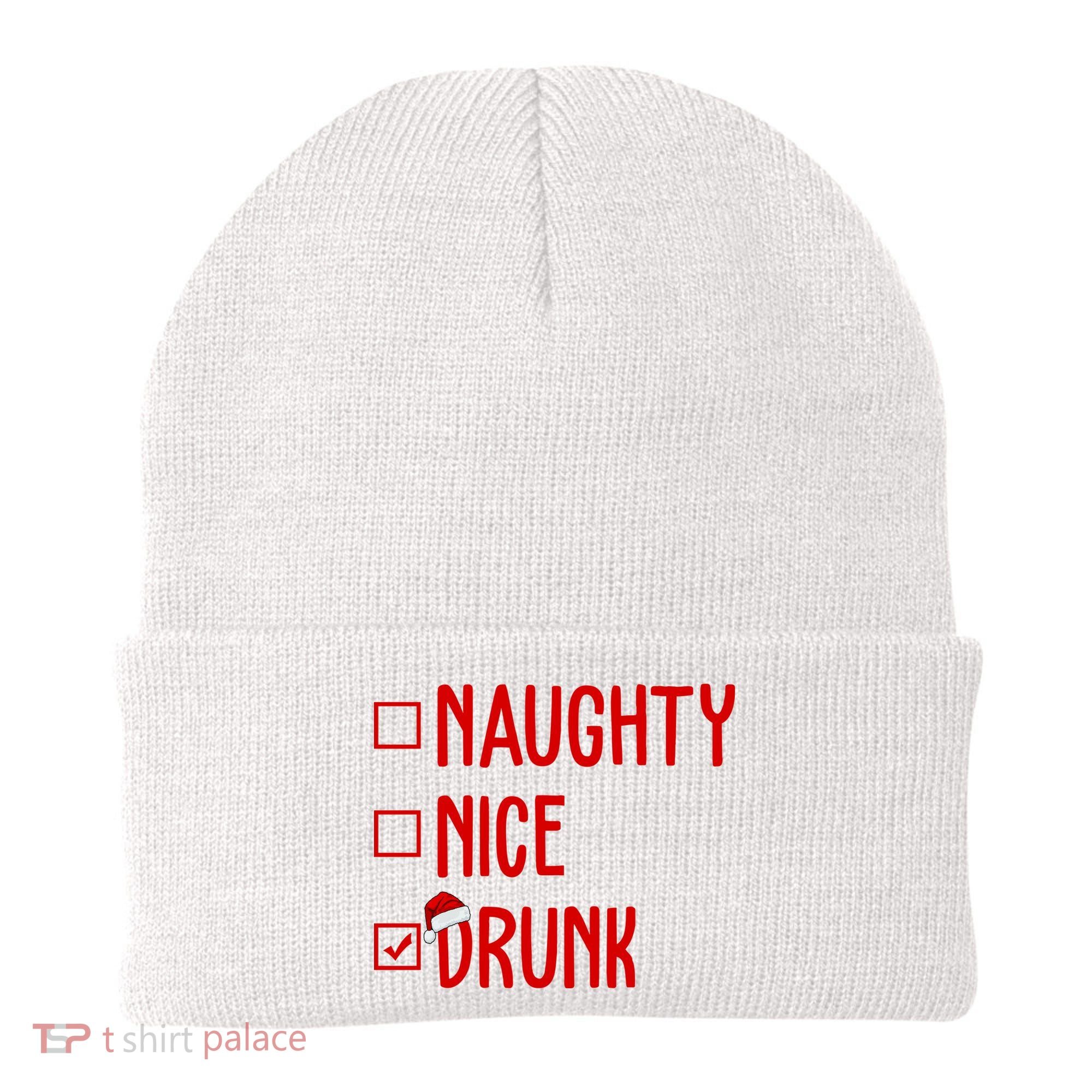 Naughty Nice Drunk Funny Christmas Checklist Beanie