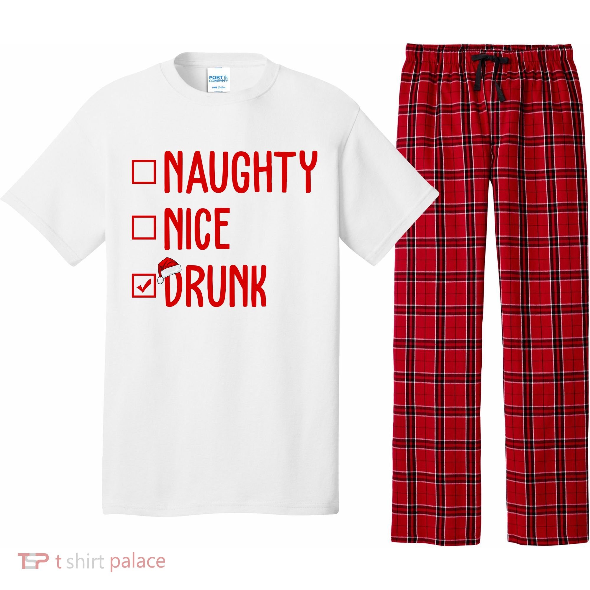 Naughty Nice Drunk Funny Christmas Checklist Pajama Set