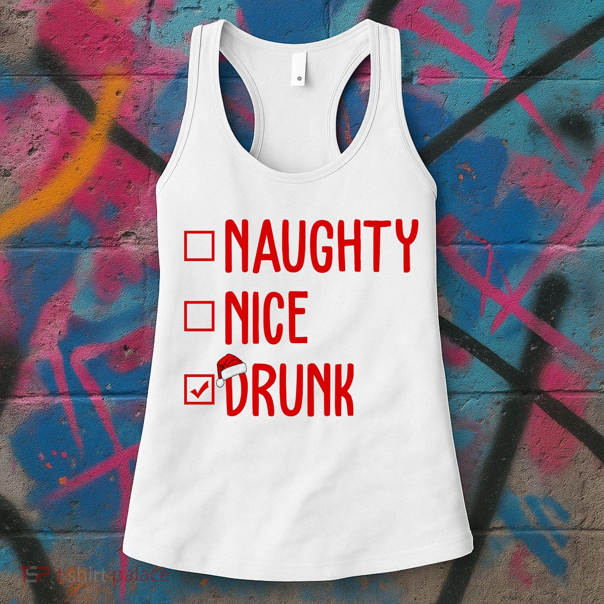 Naughty Nice Drunk Funny Christmas Checklist Women's Tank Top