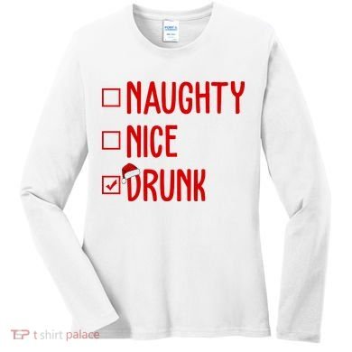 Naughty Nice Drunk Funny Christmas Checklist Women's Long Sleeve Shirt