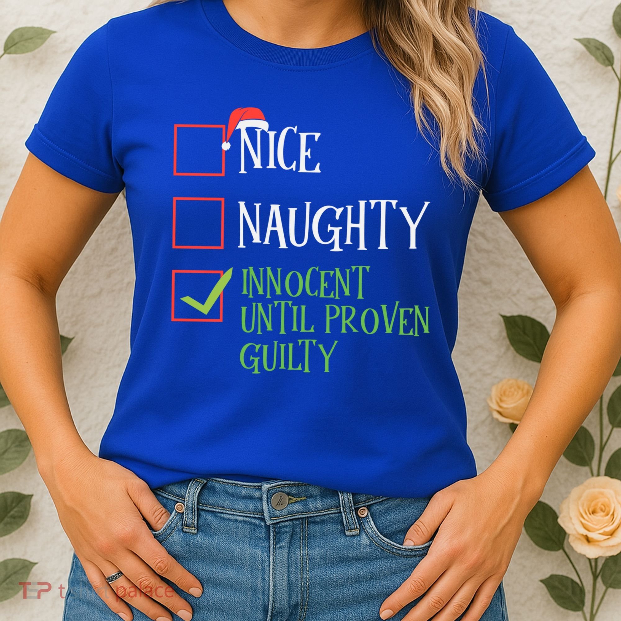 Nice Naughty Innocent Until Proven Guilty Christmas List Great Gift Women's T-Shirt