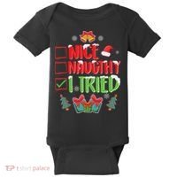 Nice Naughty I Tried SantaS Naughty List Funny Christmas Baby Bodysuit thumb 0