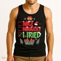 Nice Naughty I Tried SantaS Naughty List Funny Christmas Tank Top thumb 3