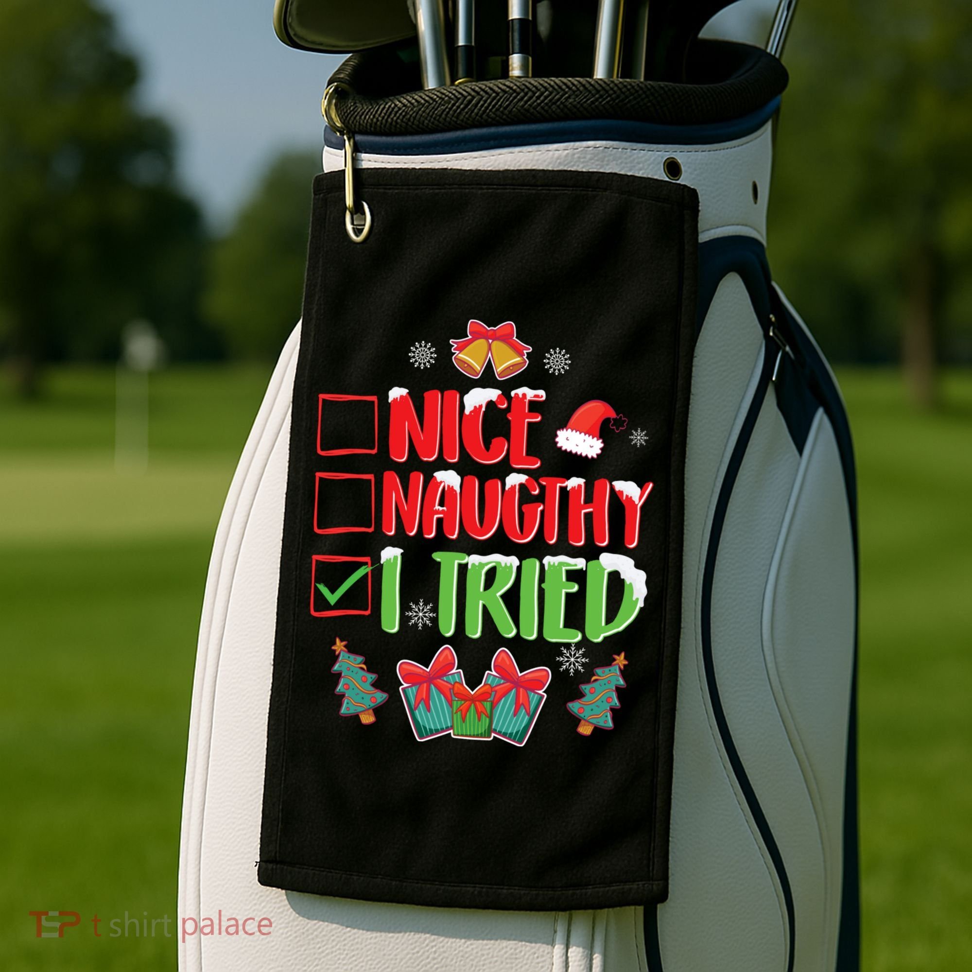 Nice Naughty I Tried SantaS Naughty List Funny Christmas Golf Towel