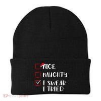 Naughty Nice I Swear I Tried Christmas Bad Behavior Funny Beanie thumb 0
