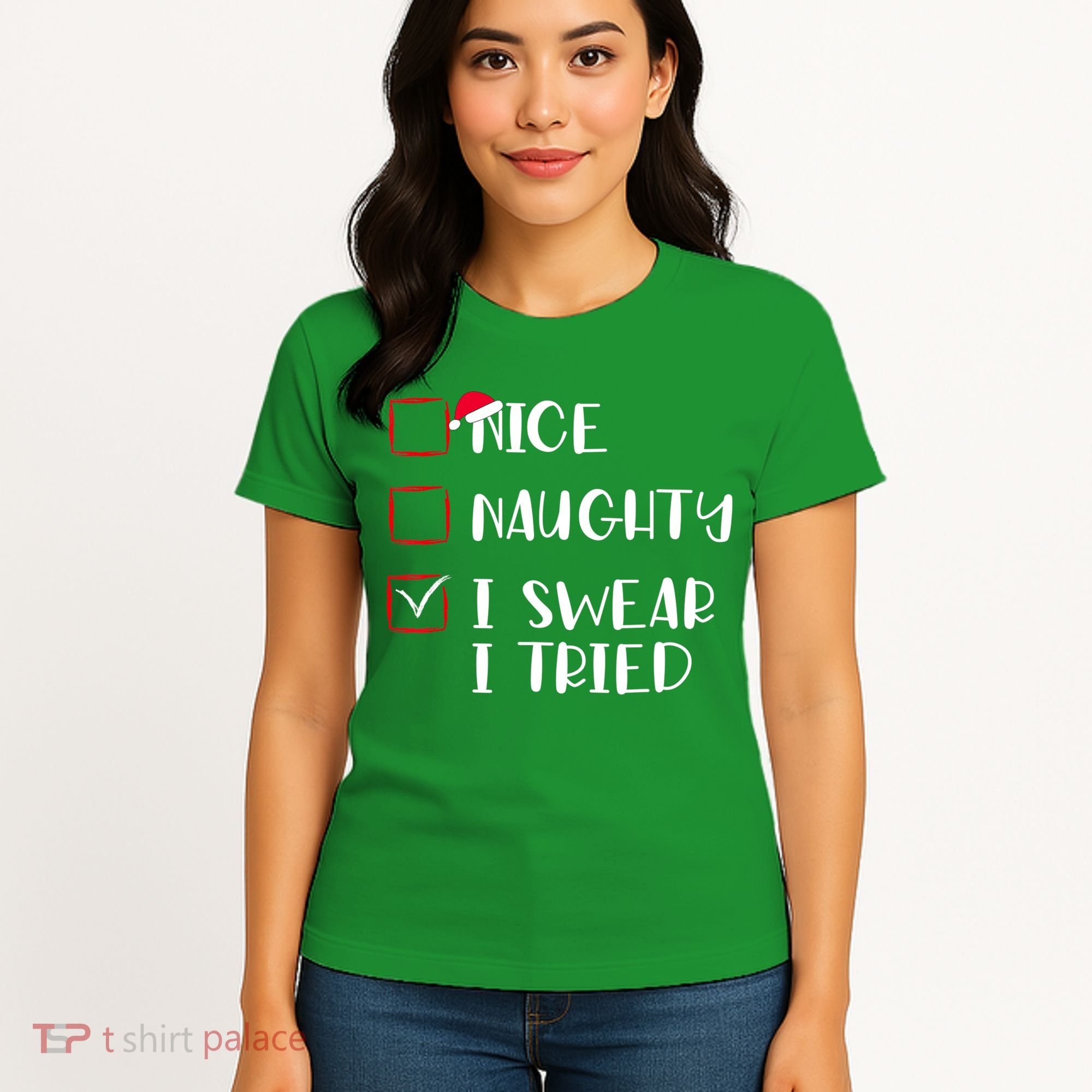 Naughty Nice I Swear I Tried Christmas Bad Behavior Funny Women's T-Shirt