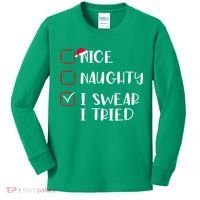 Naughty Nice I Swear I Tried Christmas Bad Behavior Funny Kids Long Sleeve Shirt thumb 0