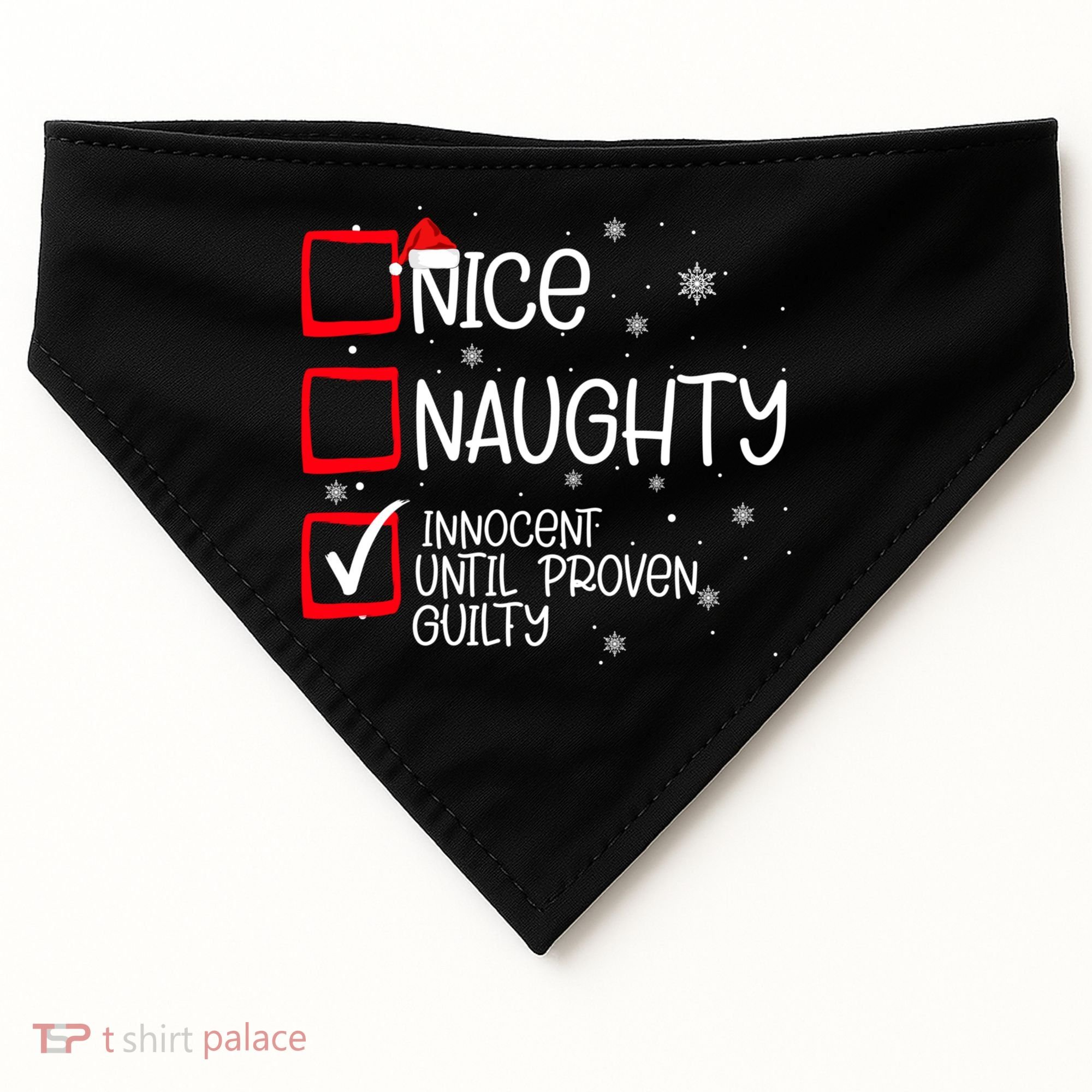 Nice Naughty Innocent Until Proven Guilty Christmas List USA-Made Doggie Bandana