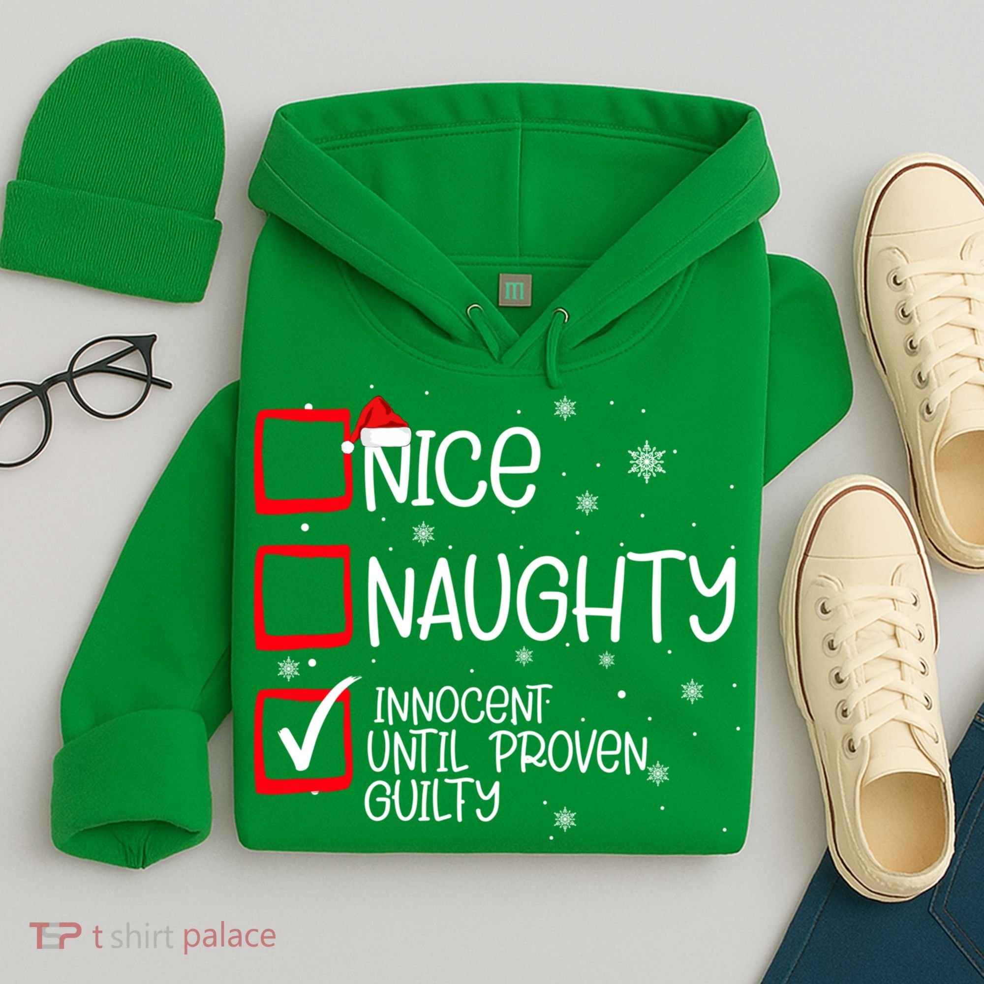 Nice Naughty Innocent Until Proven Guilty Christmas List Hoodie