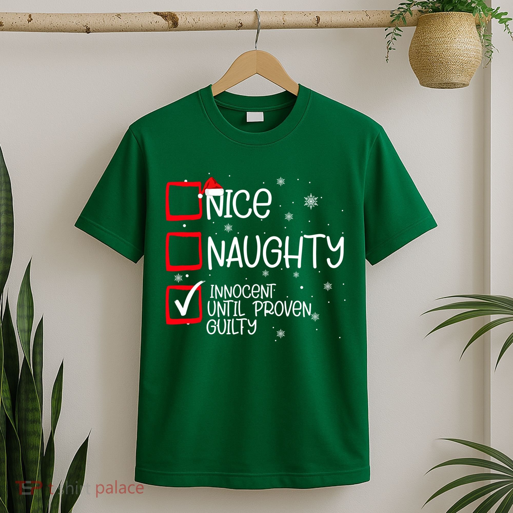 Nice Naughty Innocent Until Proven Guilty Christmas List T-Shirt
