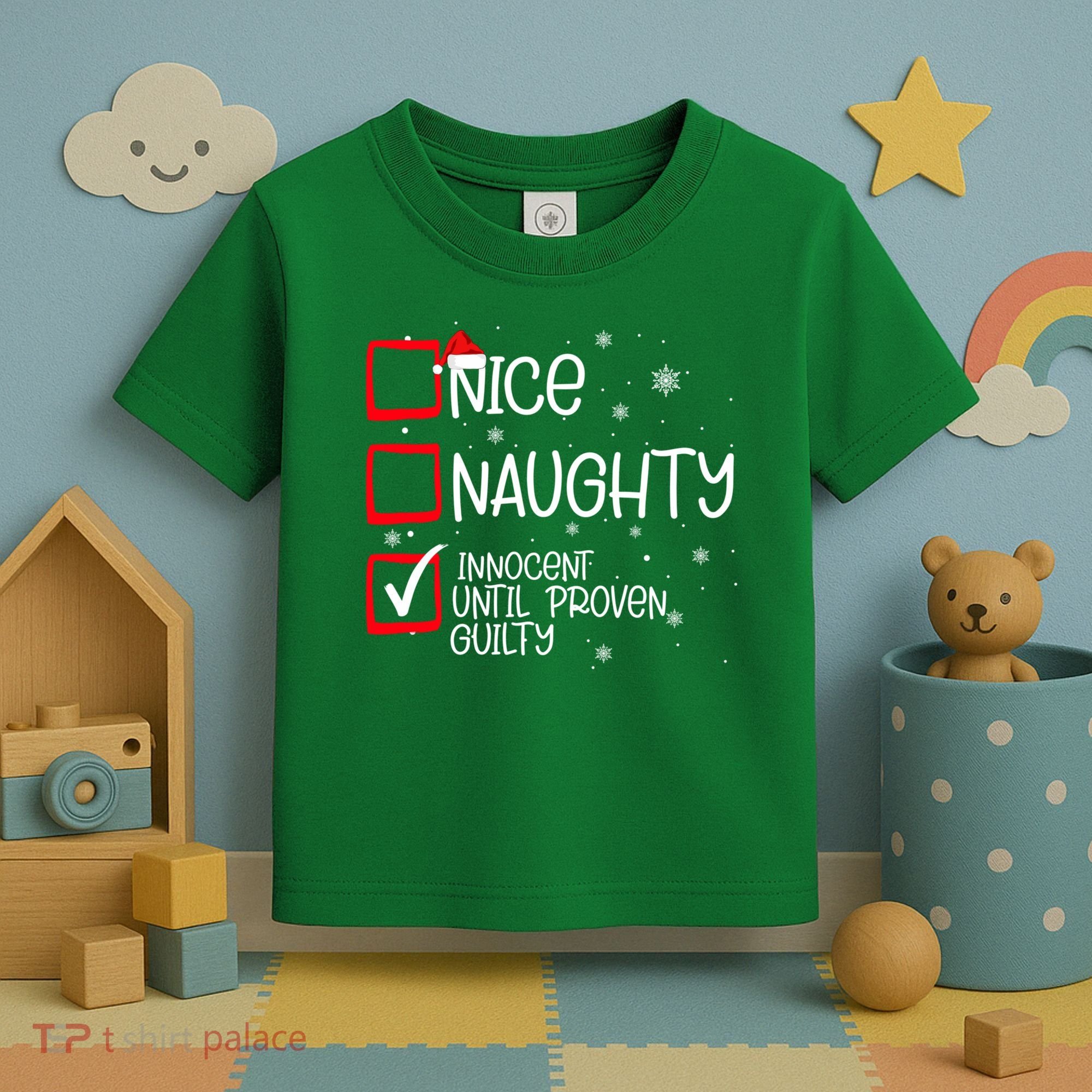 Nice Naughty Innocent Until Proven Guilty Christmas List Toddler T-Shirt