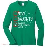 Nice Naughty Innocent Until Proven Guilty Christmas List Women's Long Sleeve Shirt thumb 0