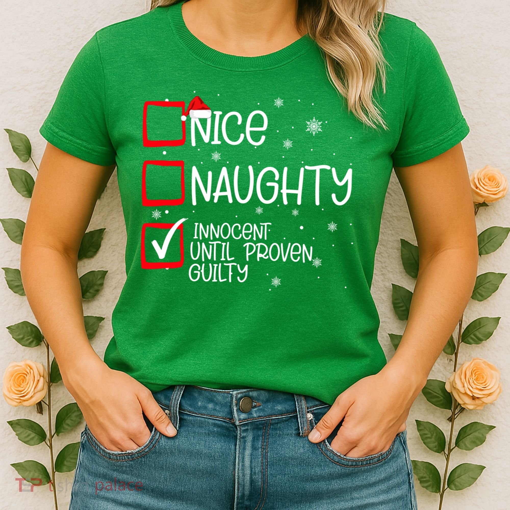 Nice Naughty Innocent Until Proven Guilty Christmas List Women's T-Shirt