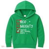 Nice Naughty Innocent Until Proven Guilty Christmas List Kids Hoodie thumb 0