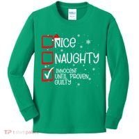 Nice Naughty Innocent Until Proven Guilty Christmas List Kids Long Sleeve Shirt thumb 0