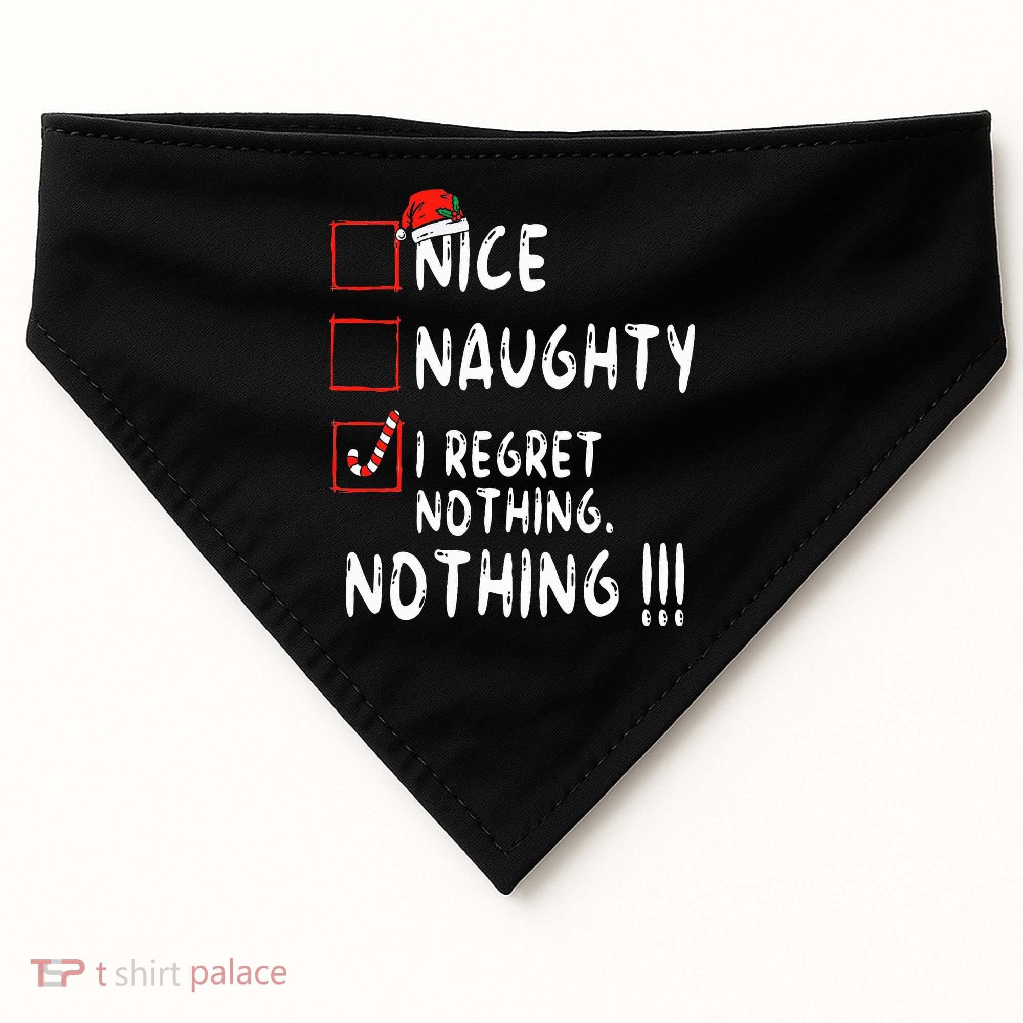 Nice Naughty I Regret Nothing Christmas List Santa Claus USA-Made Doggie Bandana