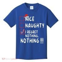 Nice Naughty I Regret Nothing Christmas List Santa Claus Kids T-Shirt thumb 0