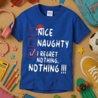 Nice Naughty I Regret Nothing Christmas List Santa Claus Kids T-Shirt thumb 3