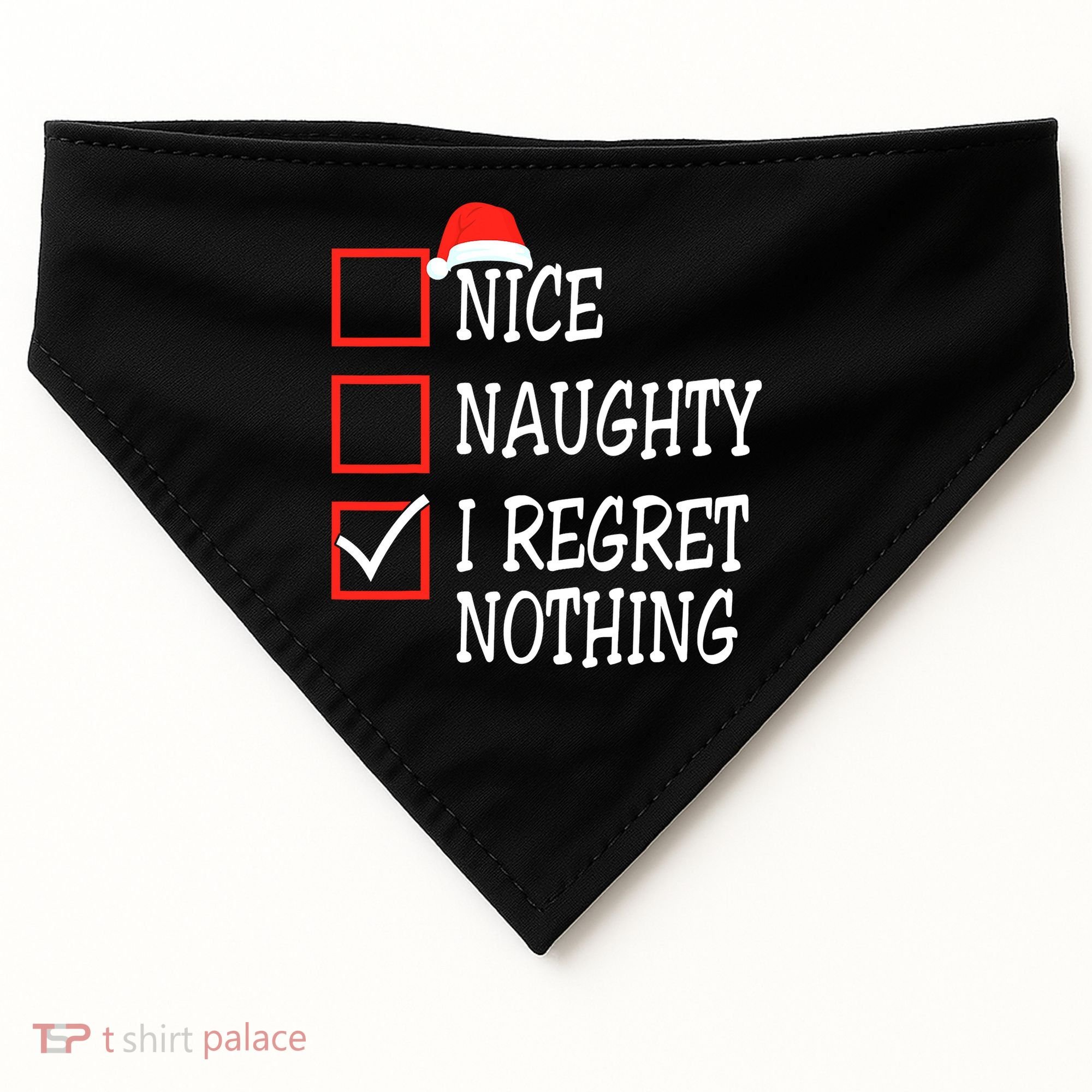 Nice Naughty I Regret Nothing Christmas List Santa Claus USA-Made Doggie Bandana