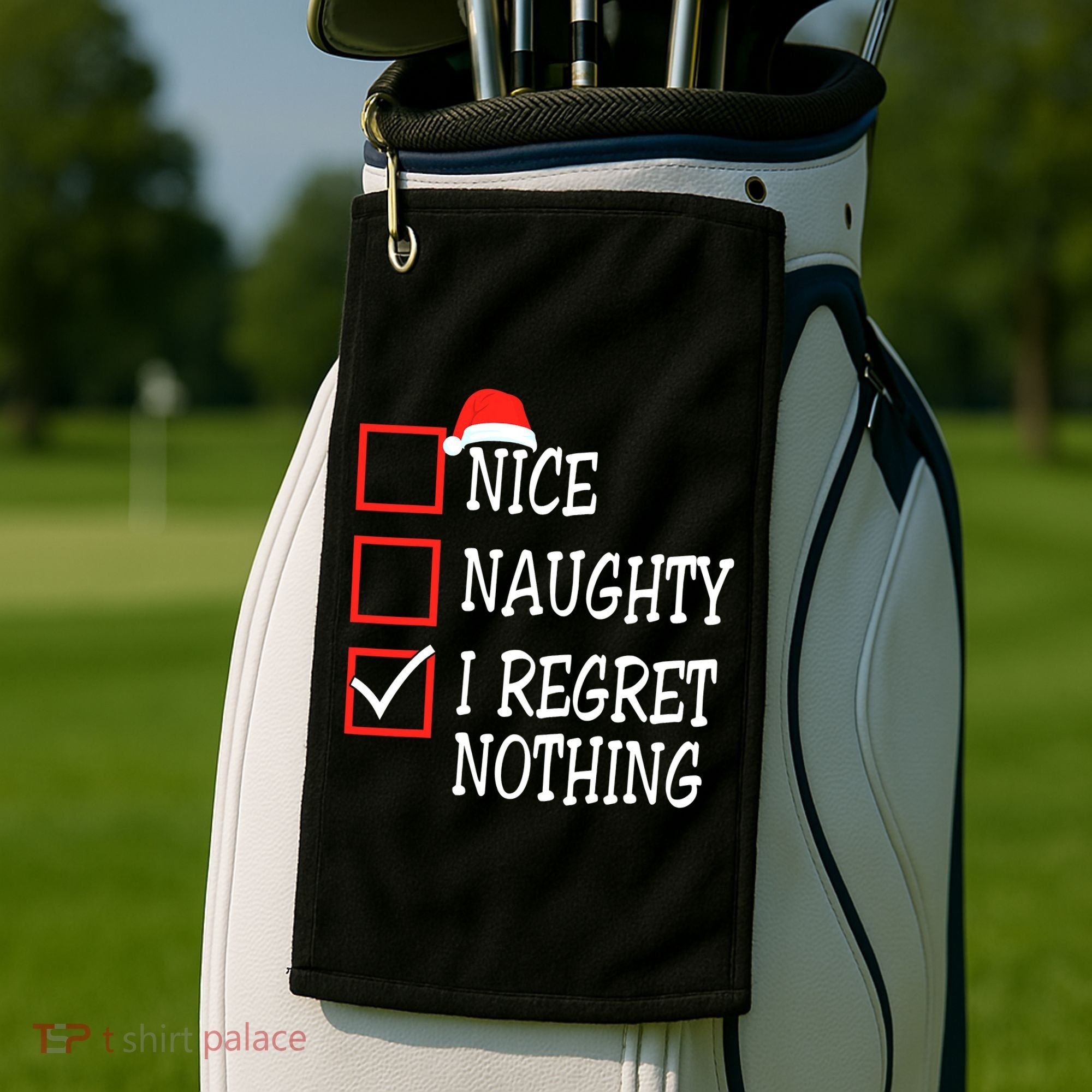 Nice Naughty I Regret Nothing Christmas List Santa Claus Golf Towel