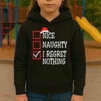 Nice Naughty I Regret Nothing Christmas List Santa Claus Kids Hoodie thumb 3