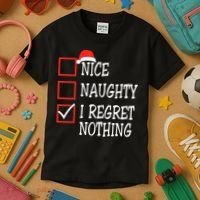 Nice Naughty I Regret Nothing Christmas List Santa Claus Kids T-Shirt thumb 3