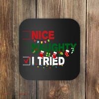 Nice Naughty I Tried Funny Christmas Checklist Coaster thumb 0